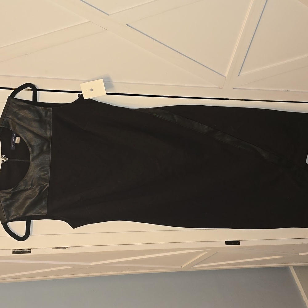 Faux Leather Accent Midi Dress with Leather Accents